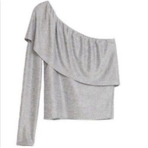 Zara silver metallic one shoulder ruffle top